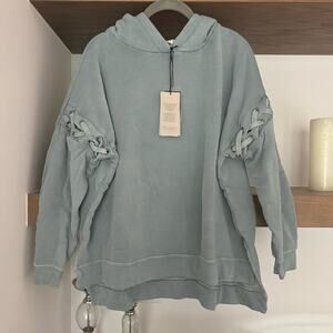 Avocado Lace Up Sleeve Hooded Sweatshirt in Light Blue